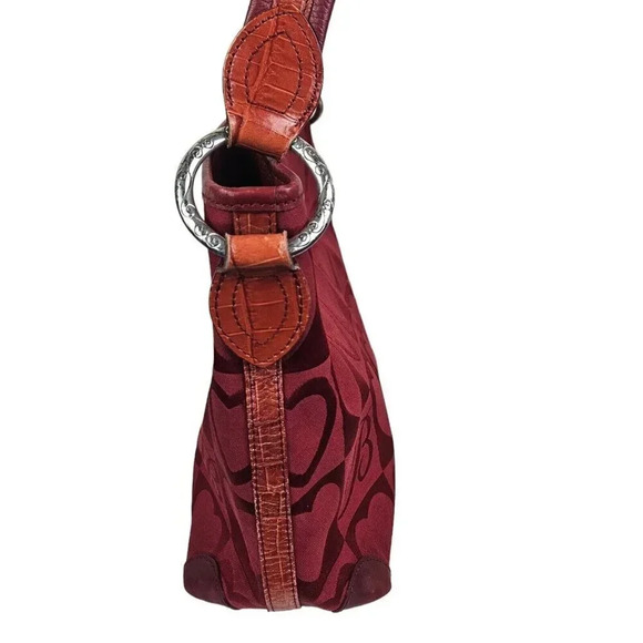 Brighton D962190 Red Canvas Heart Pattern Purse Handbag Shoulder Bag - Picture 6 of 9